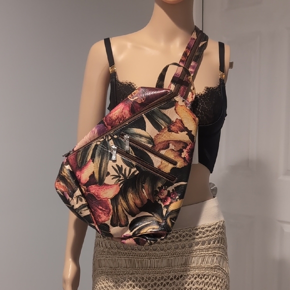 Red and Pink Tropical Print Backpack - Picture 1 of 11